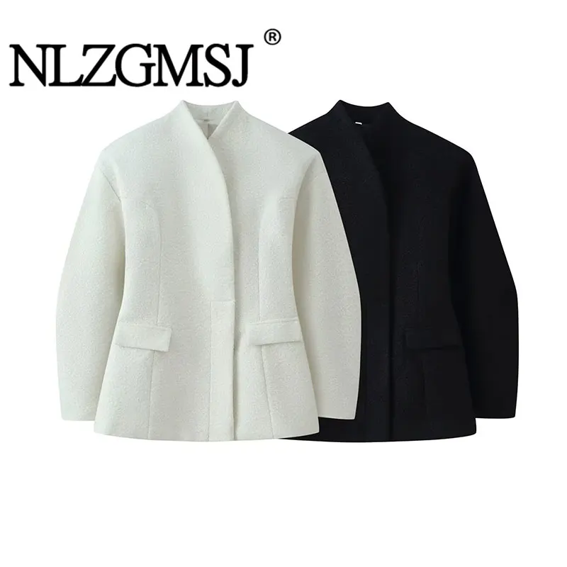 

NLZGMSJ Women Loose Jacket 2025 Autumn Winter Thick Long Sleeve Buttons Woolen Coat Female Outerwear Casual Coat