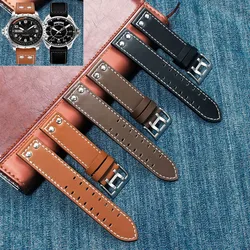 Genuine Leather Watchband 20mm 22mm for Hamilton Khaki Aviation Field Series Men's Watch Band Bracelte with Rivets Strap Brown