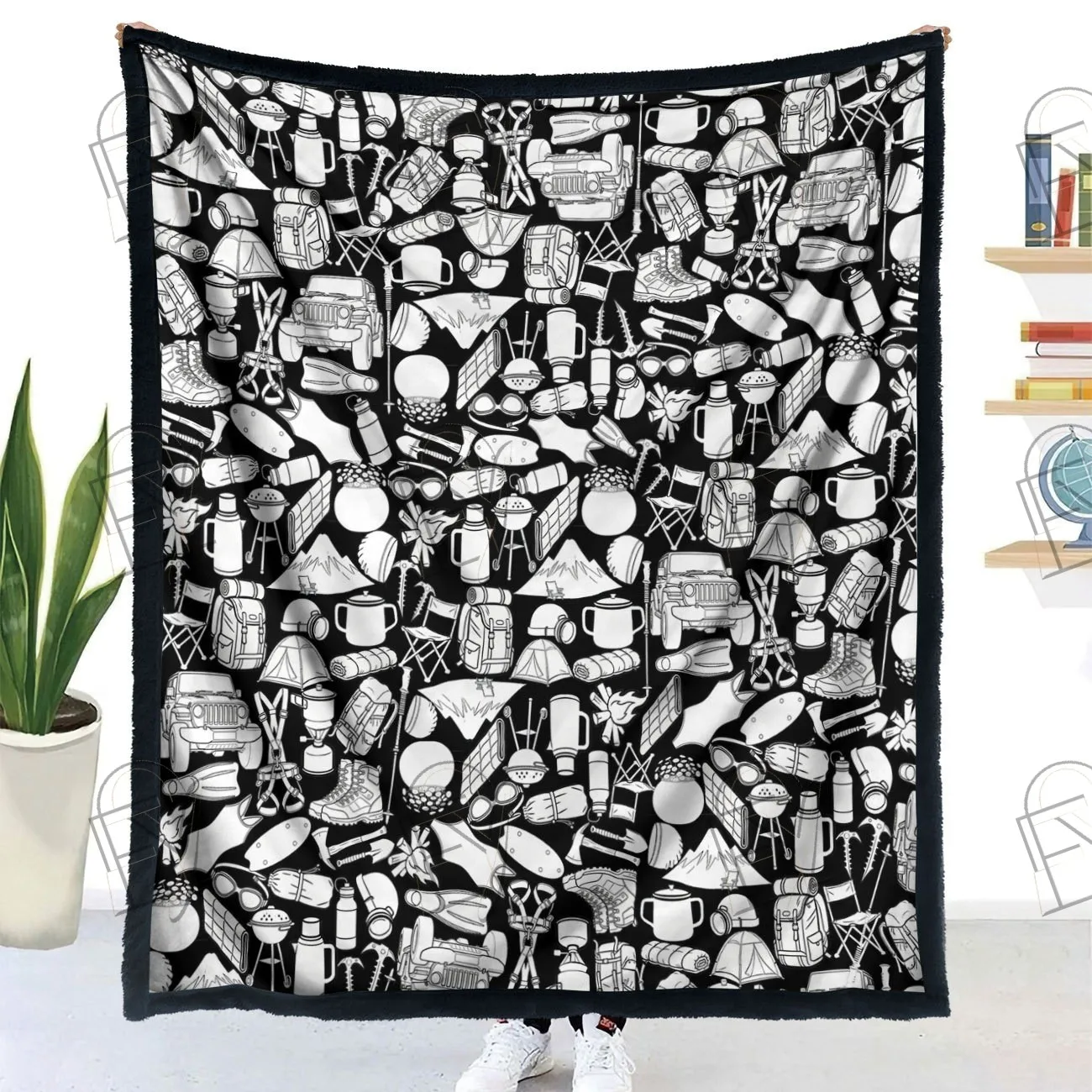 Couch Blanket Flannel Off Road Jeep Camper Tent Compass Line Art Unfinished Washable Outdoor Adventure Gift
