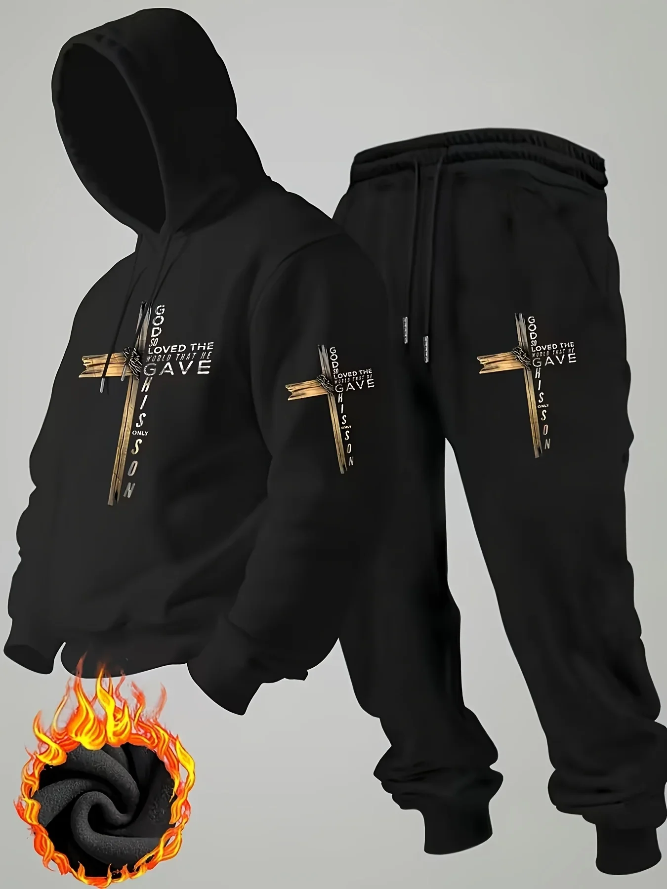 2026 Crucifix Paris Printed Sportswear Set Men's Hooded Sweatshirt Long Pants Set Spring and Autumn Winter Warm Suit