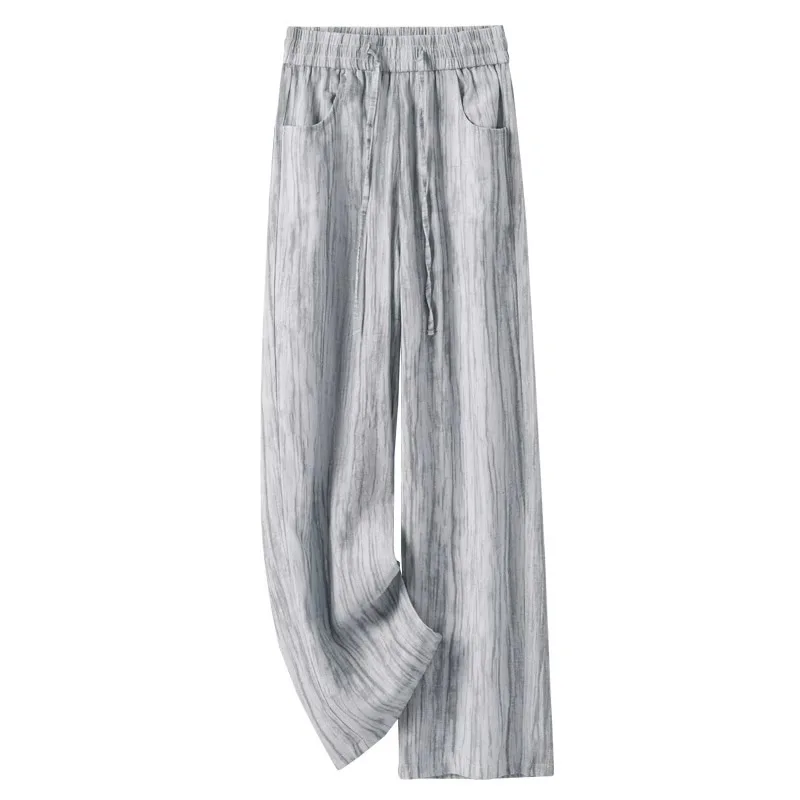 التعادل صبغ الحرير الجليد القطن الكتان السراويل واسعة الساق للنساء الصيف عارضة فضفاضة مريحة ثنيات الأزياء السراويل المستقيمة