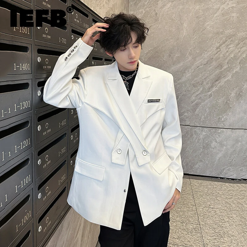 IEFB, diseño de nicho, chaqueta para hombre con hombreras, traje deconstruido cruzado a la moda para hombre, abrigo de Color sólido, ropa de hombre de estilo coreano 9W2764