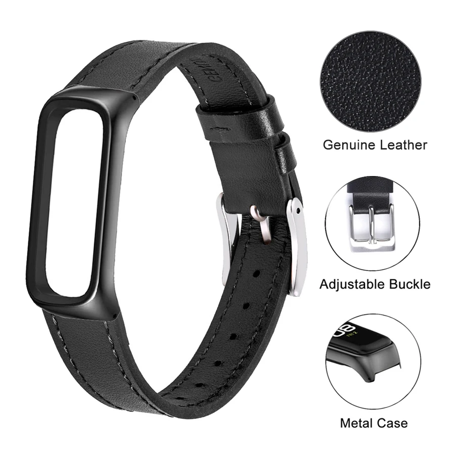 Genuine Leather Strap for Samsung Galaxy Fit 2 Metal Frame Replacement Strap Wristband For Samsung Galaxy Fit2 R220 Bracelet