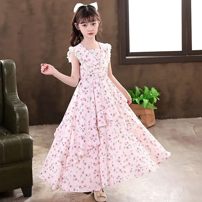 Summer Floral Dress Lolita Child Girls Casual Maxi Dress Children Dresses For Teens 14 15 Year Party Princess Sundress