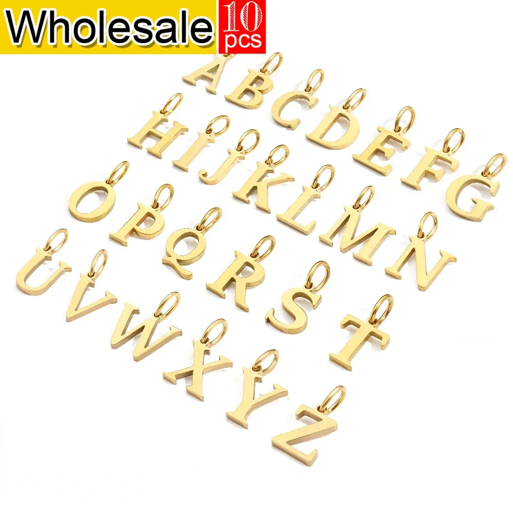 women 10PCS Initial Alphabet Pendant Stainless Steel Charm for Making Necklace Minimalism Accessories Women's Jewelry Wholesale