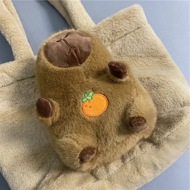 ขนาดใหญ่ความจุ Capybara Plush กระเป๋าถือการ์ตูน Capibara Fluffy ตุ๊กตา Tote กระเป๋ากระเป๋า Commuter Individuality ของขวัญวันเกิดตกแต่งห้อง