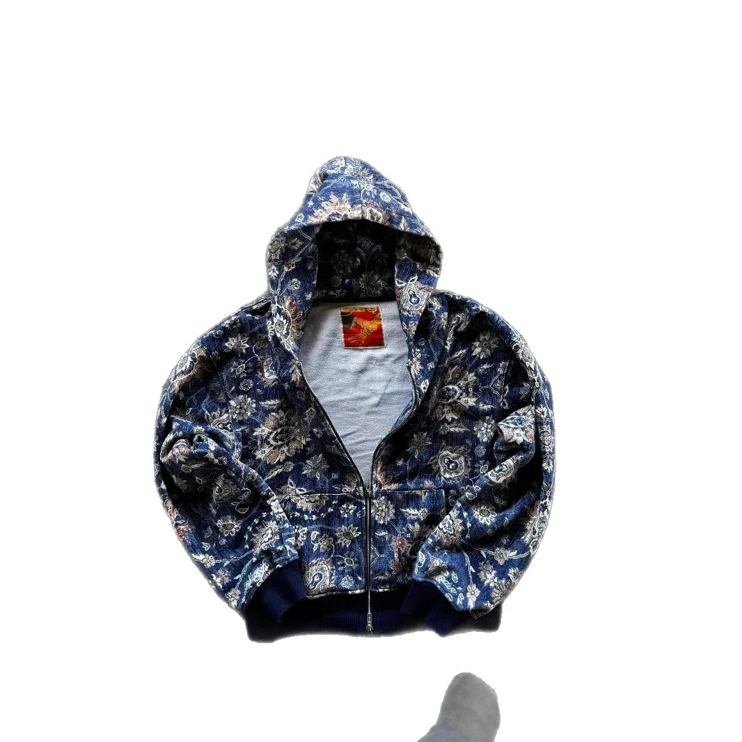 European and American 2025 New Digital Printed Hooded Sweatshirt Ins Street Retro Zipper Men's and Women's Hooded Sweatshirt