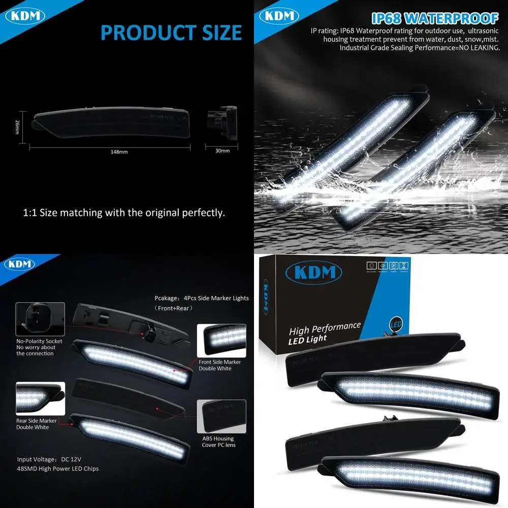 

Dual-Row LED Smoke Lens Fender Side Marker Reflectors for 2024+ Ford Mustang Gen 7/S650, Front & Rear, Set of 4