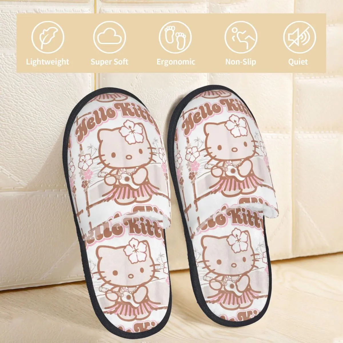 รองเท้าแตะในบ้านลายเฮลโลคิตตี้ ฮูล่า ซัมเมอร์ เมอร์ช รองเท้าแตะขนสัตว์สำหรับใช้ในบ้าน รองเท้าแตะแบบสวมใส่สบายในห้องนอน กันลื่น