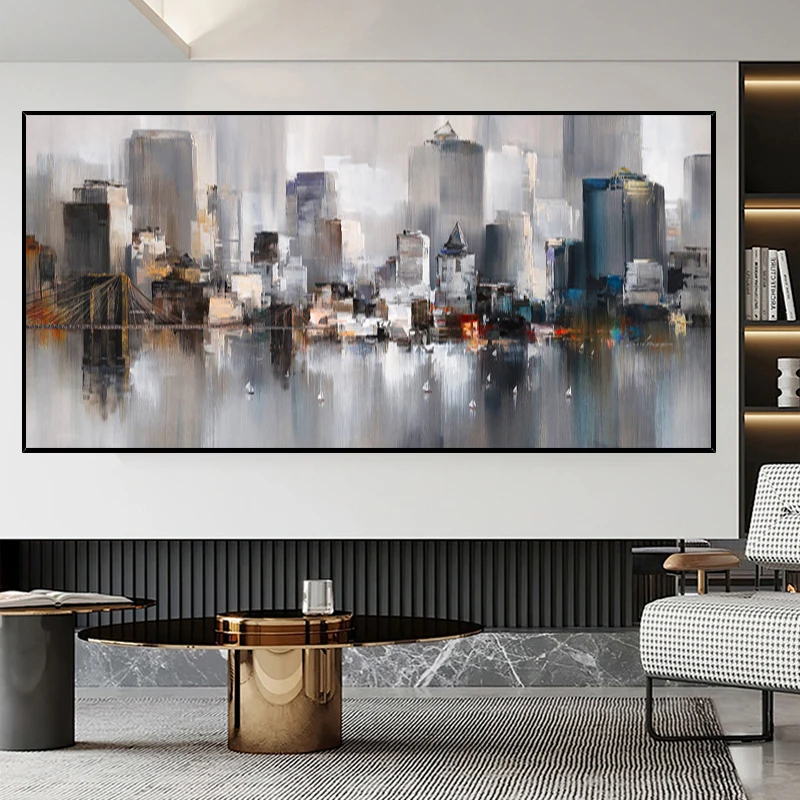 Hand-Painted Original Cityscape Oil Painting On Canvas Large Knife Handmade Paintings Abstract Seascape Wall Arts for Home Decor