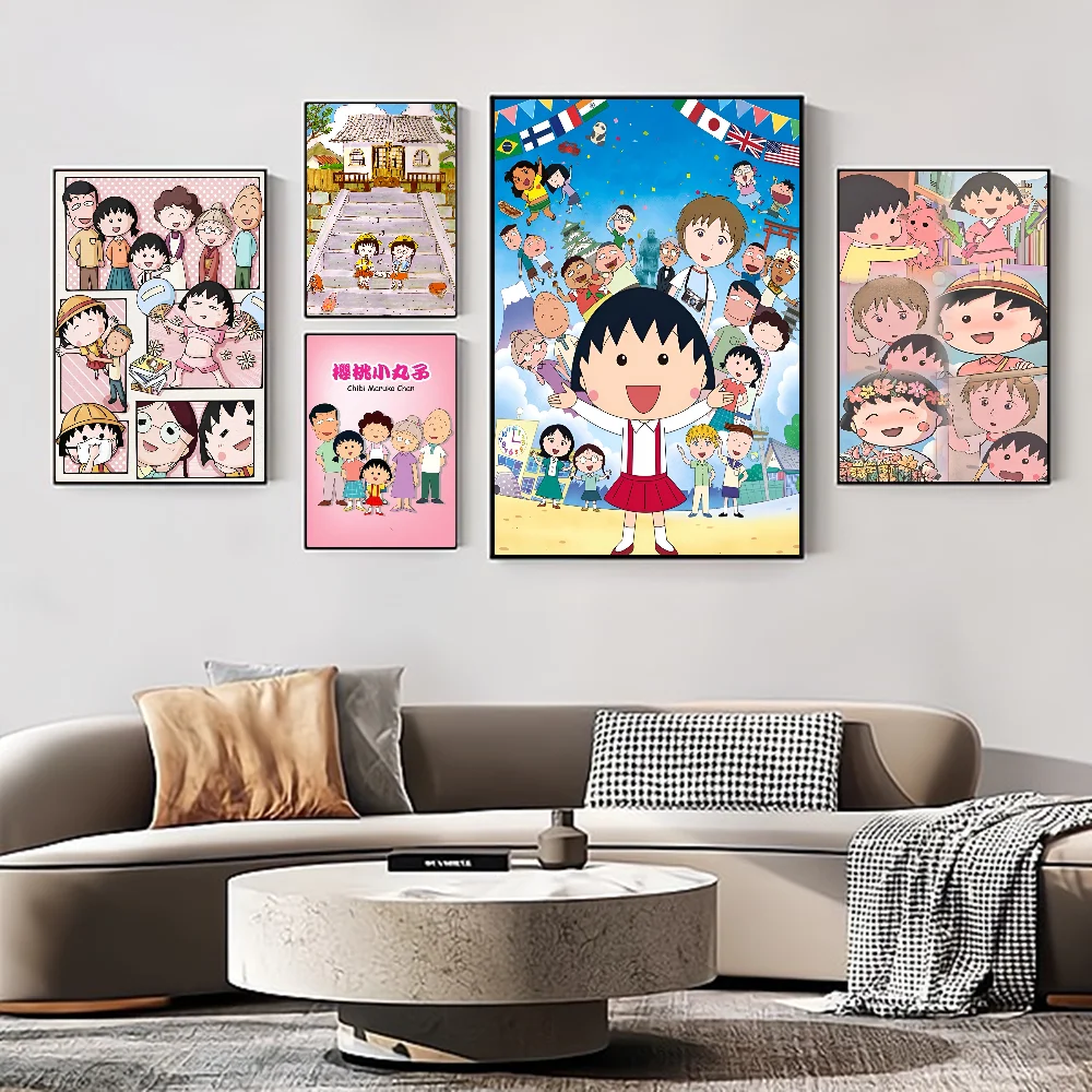 Cartoon Chibi Maruko Chan Movie Sticky Posters Retro Kraft Paper Sticker DIY Room Bar Cafe Aesthetic Art Wall Painting