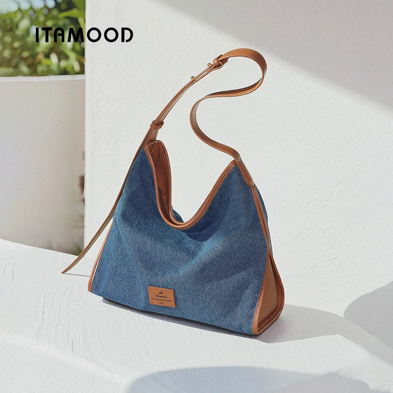 

ITAMOOD женская большая сумка большой емкости джинсовая ручная сумка на плечо подмышки для поездок на работу путешествия ноутбук подарок в школу