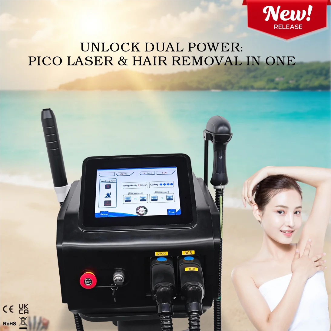 2-in-1 Diode Laser Salon Beauty Device, Multi Wavelength 755/808/940/1064nm High Quality Hair Reduction Instrument