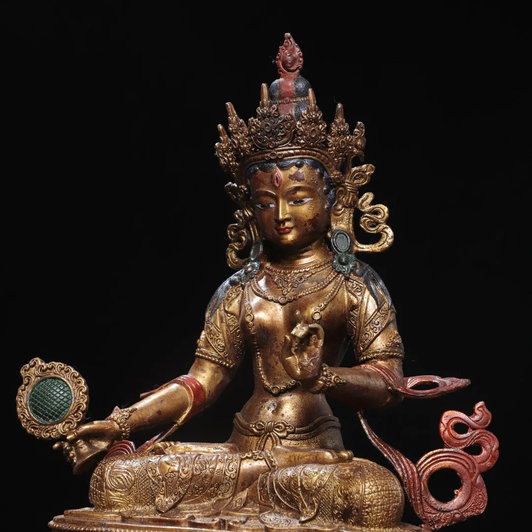 Nepalese brass Lou Tuo gold painted face whiteness mother Guanyin Bodhisattva Buddha ornament household worship hall 45cm