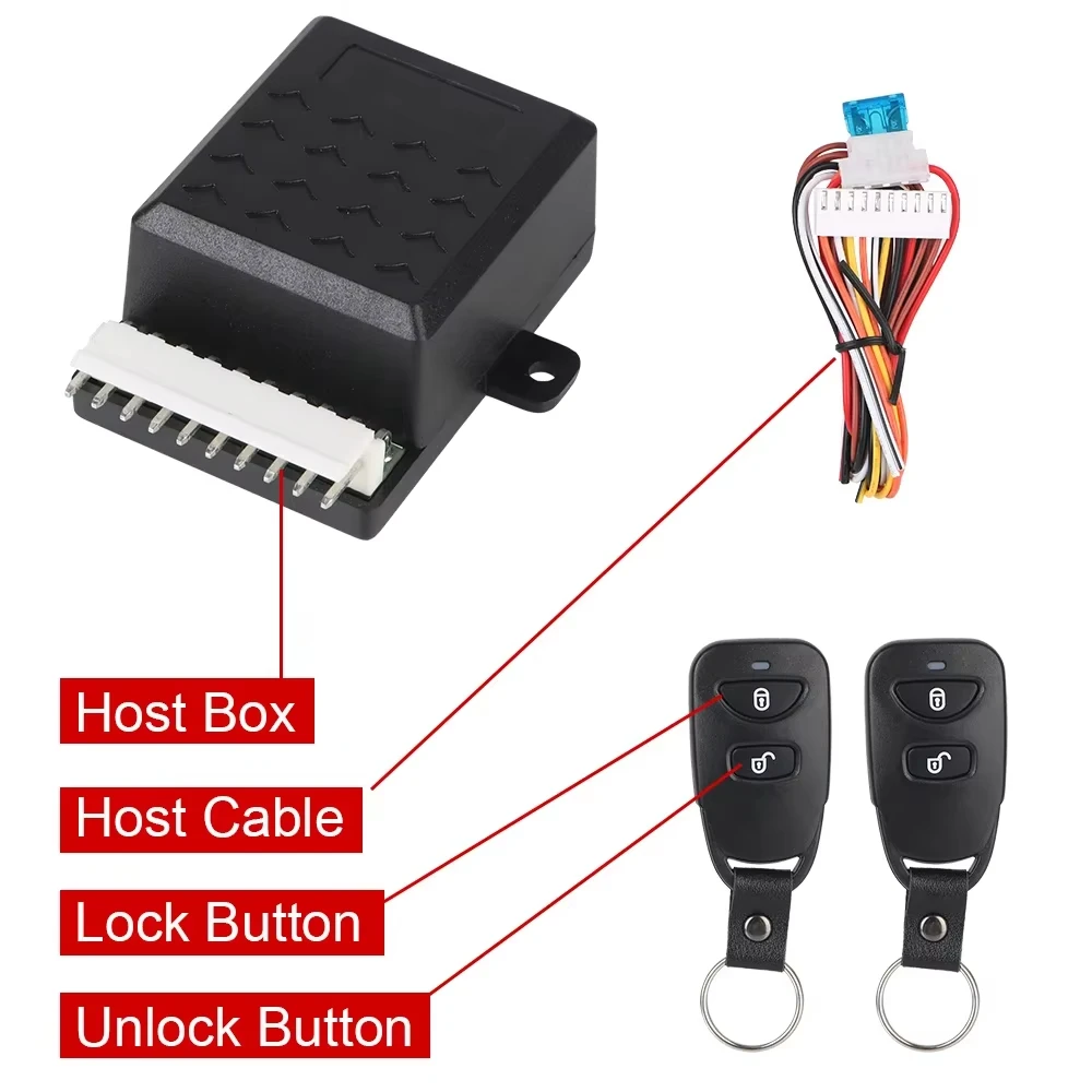 Universal Car Remote Central Lock Kit 12V Vehicle Keyless Entry System Start Stop Button With 2 Remote Controls