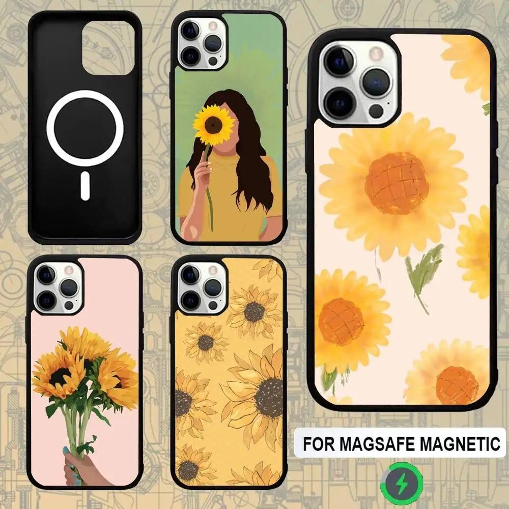 

Cute Summer Daisy Sunflower Phone Case For IPhone 16e,16,15,Pro,Max,14,Plus,13,12,11 Magesafe Magnetic Wireless Charge Cover