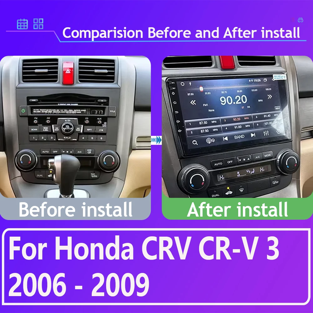 Android 14 For Honda CRV CR-V 3 2006 - 2009 Car Multimedia Wireles CarPlay Autoradio GPS Video Navigation QLED Screen Wifi DSP