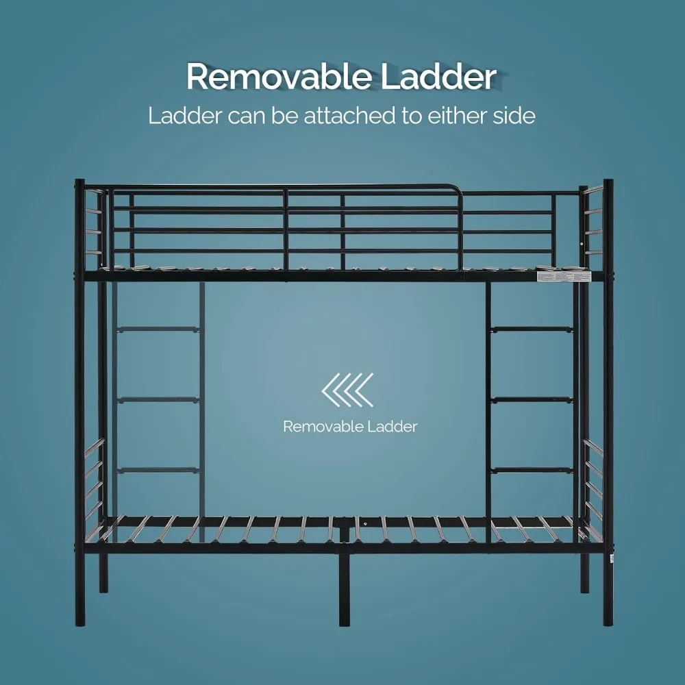 سرير VINGLI بطابقين مزدوج فوق التوأم للأطفال والمراهقين والكبار سرير بطابقين مع سلالم وأسطح معدنية شديدة التحمل، بدون صندوق زنبركي