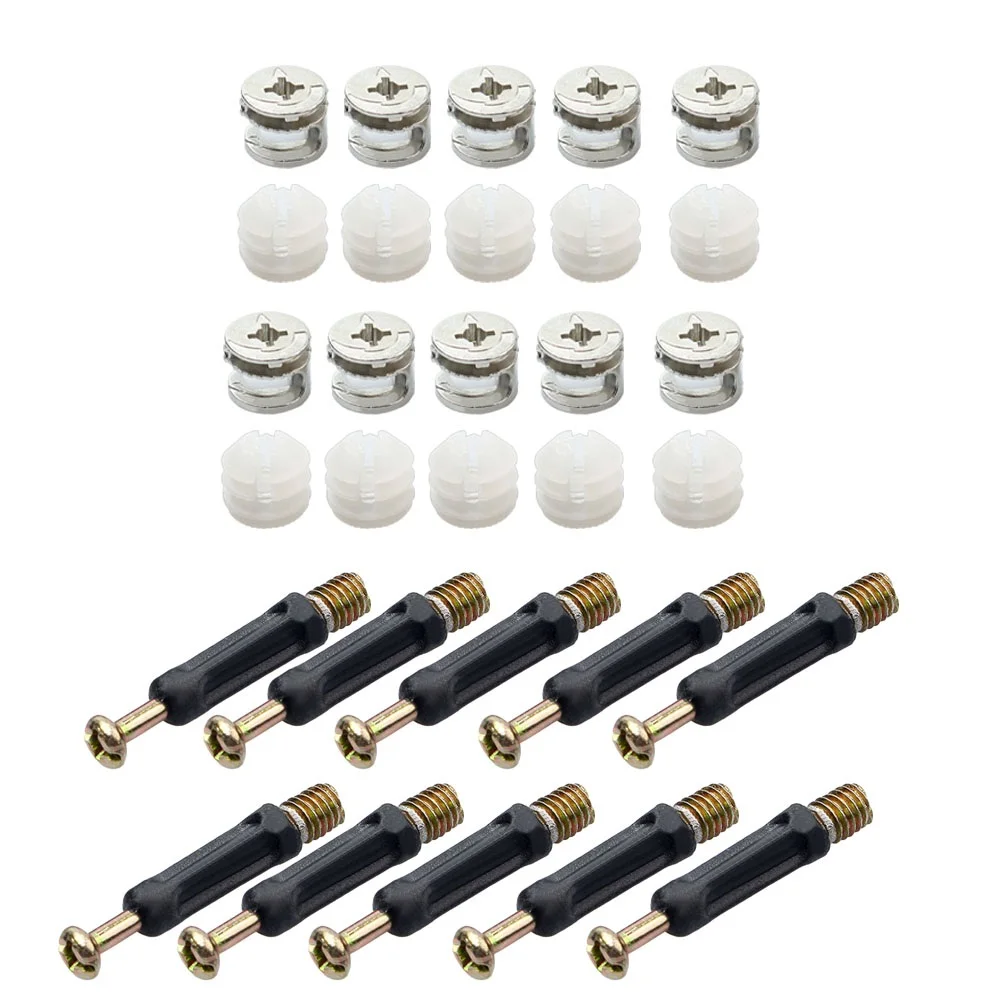 30 Pcs Set Eccentric Wheel 3-in-1 Fastening Connector Furniture Quick-Release Rod Connector Hardware Home Improvement Hand Tools