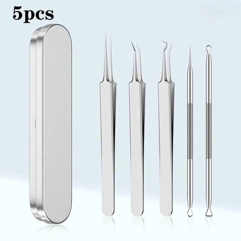 15pcs Facial Cleansing Beauty Tool Set Stainless Steel Pliers Cell Clips,Comedone Extractor,Blackhead and Whitehead Removal Tool
