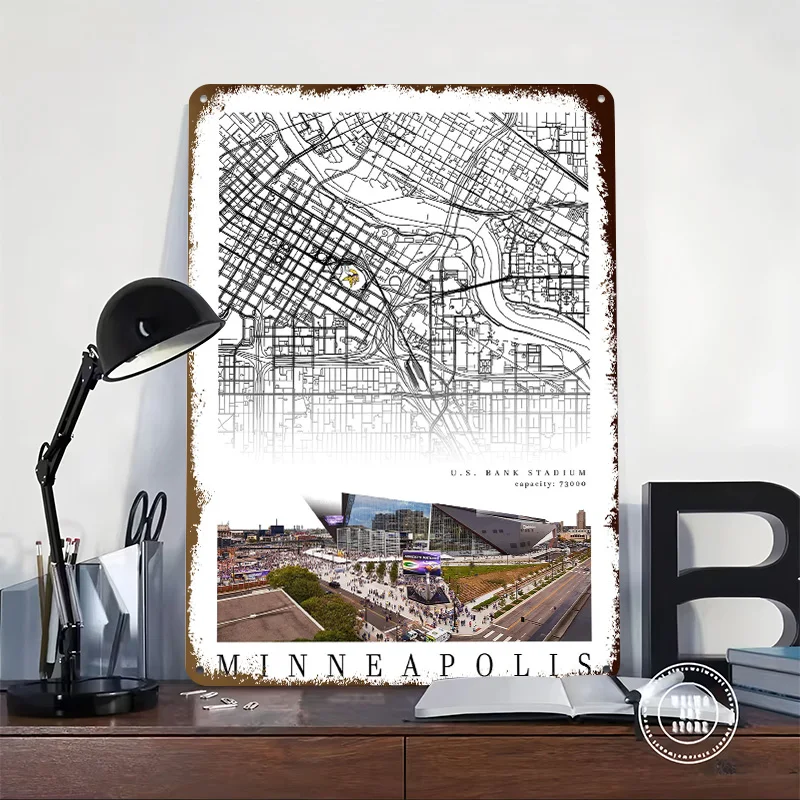 Minnesota Vikings Stadium Printed Poster Customized Retro Wall Art Vintage Metal Tin Signs for House Bar Accessories Desk Decor