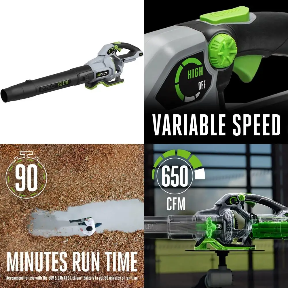 

Беспроводная электрическая воздуходувка для листьев 650 куб. футов в минуту, аккумулятор и зарядное устройство в комплект не входит — мощный и легкий инструмент для очистки двора