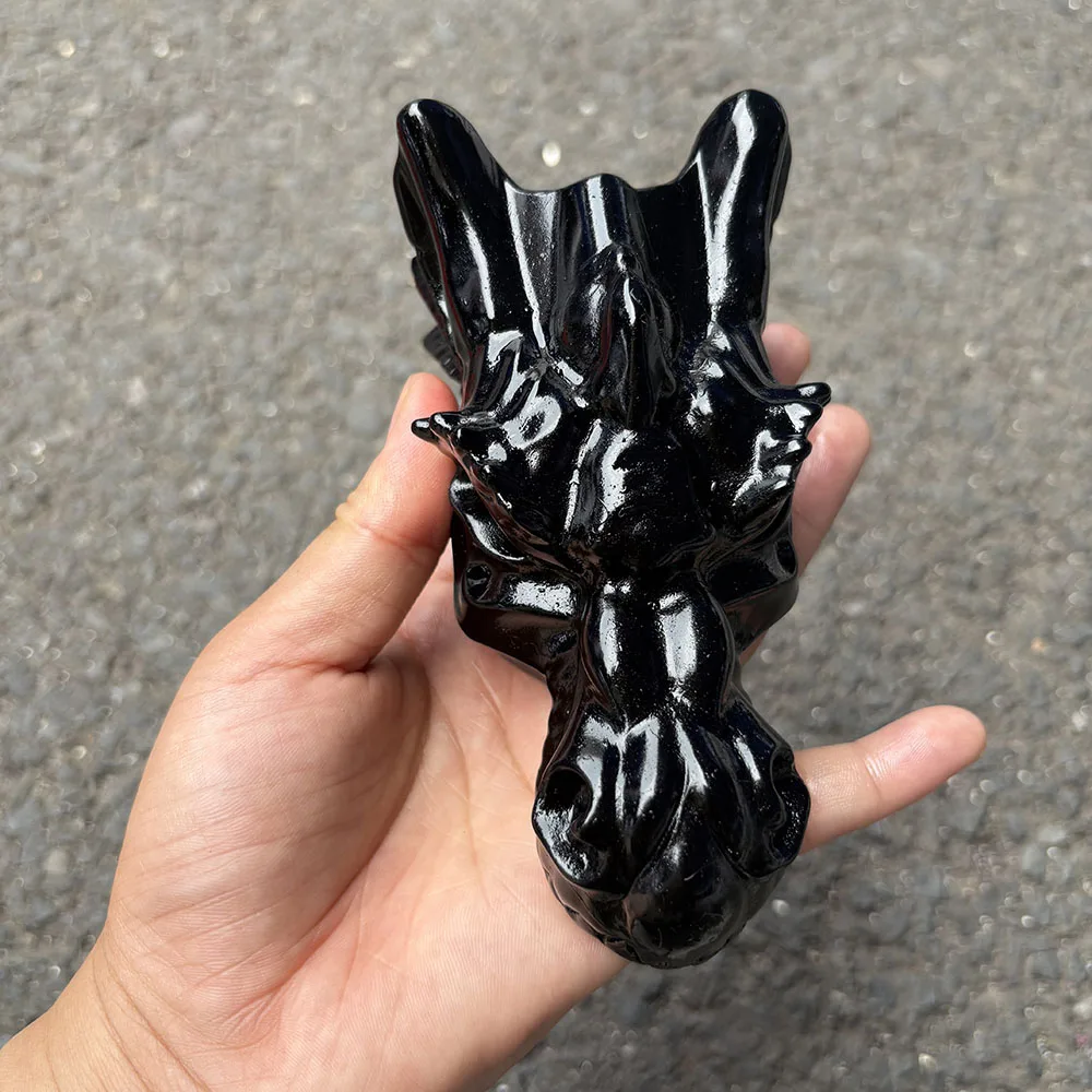 Custom 12cm Black Obsidian Dragon Head Crystal Carving - Handcrafted Healing Gemstone Mythical Creature Figurine