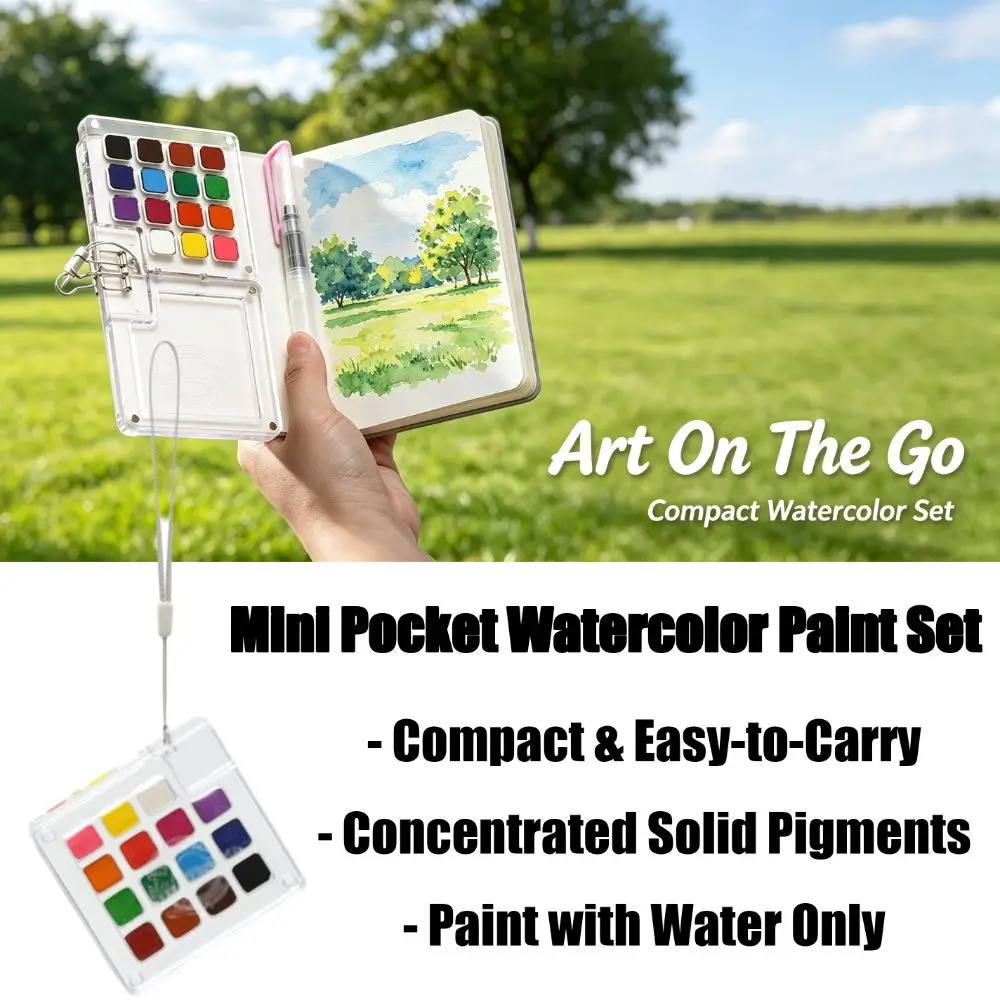 15Color Mini Watercolor Paint Set with Acrylic Storage Box Portable Pocket-sized Paint Set PocketSized Compact & Easy-to-Carry
