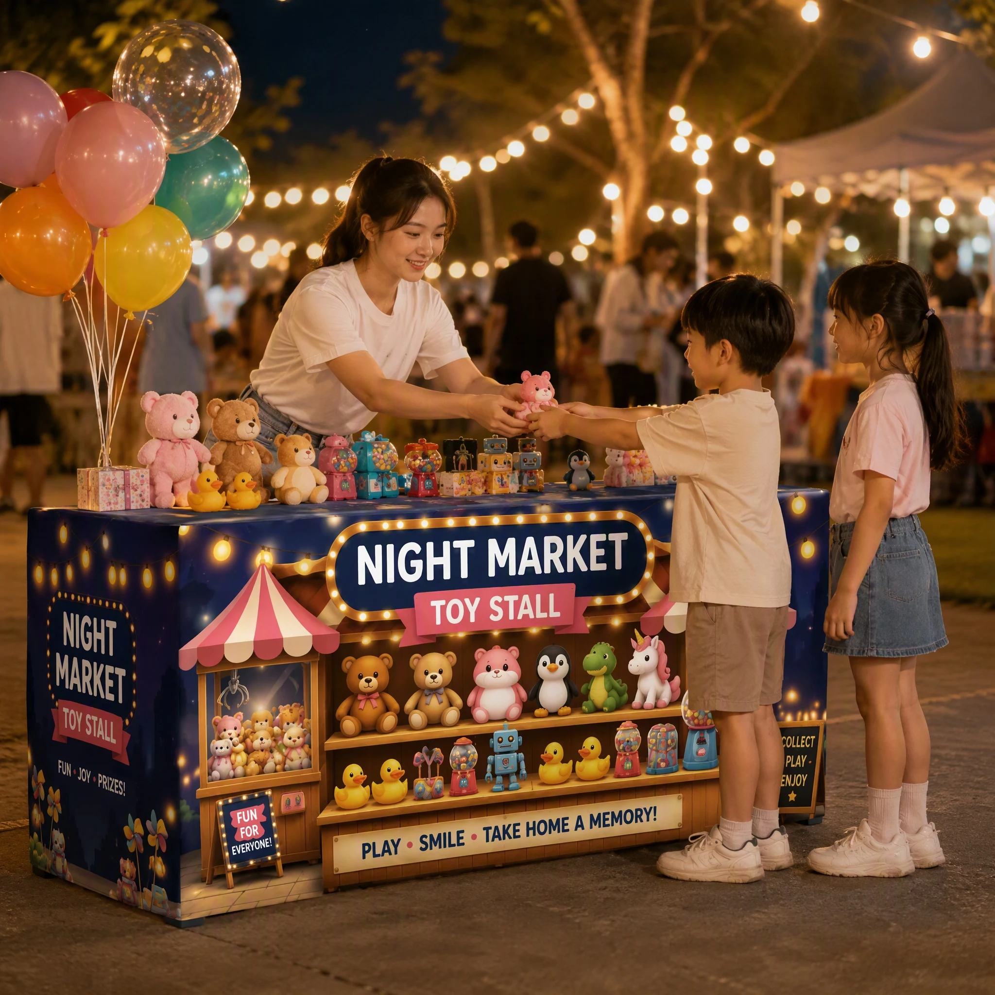 Custom Toy Stall Tablecloth Personalized Logo Printed Table Cover for Outdoor Market Toy Vendor Booth Kids Display Event