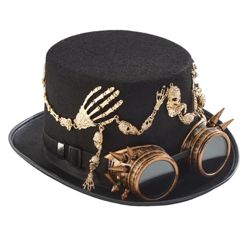 Sombrero de copa Steampunk Punk serpiente esqueleto manos gafas sombrerosapas gorra moda Fedora para hombres mujeres