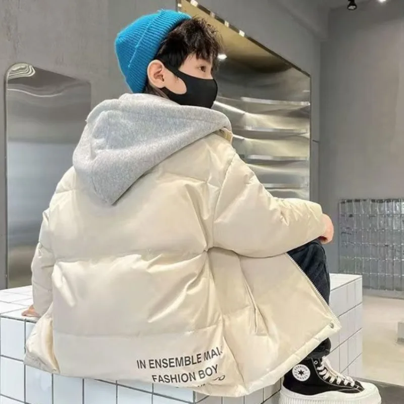 

2025 новый дизайн, искусственная двухсекционная пуховая хлопковая куртка для больших мальчиков, утолщенное зимнее пальто, теплое и стильное уличное пальто