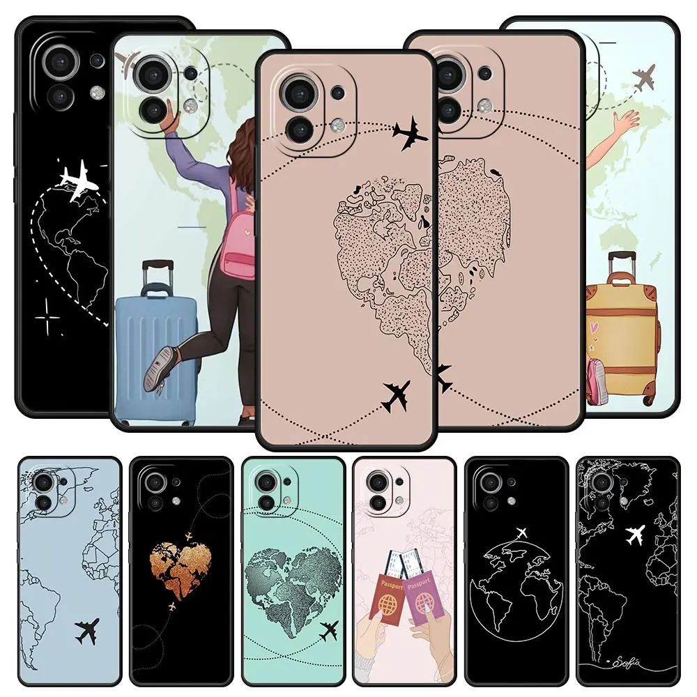 Fashion Planes World Map Travel Phone Case For Xiaomi 12T Pro 12 13 11 Ultra Mi Note 10 Lite 10T 5G 11X Pro 11T 9T Soft Cover