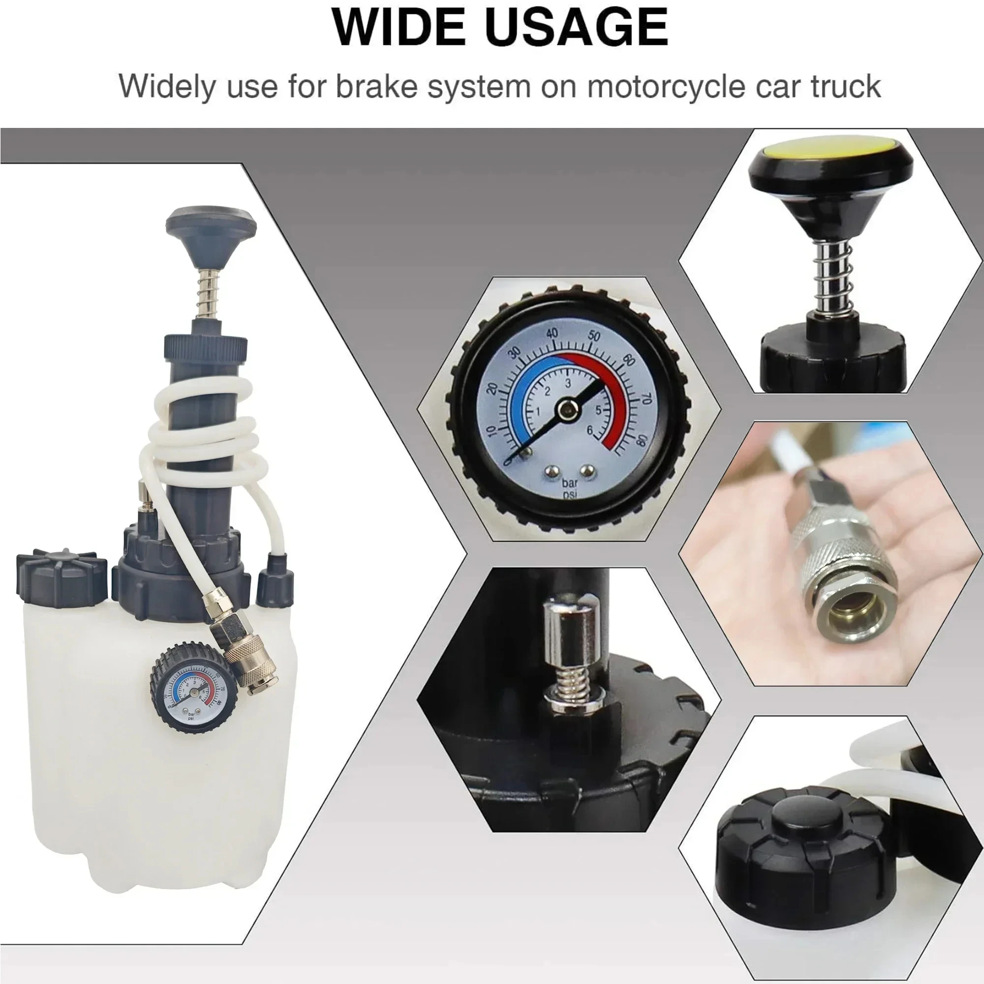Car Manual Brake Fluid Bleeder Kit 3L Vacuum Brake Pressure Fluid Pump Professional Brake Flush Machine Pneumatic Brake Bleeder