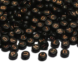 100-500pcs/Lot 4x7mm Black Round Acrylic Beads Rose Gold Color Letters Loose Beads For Jewelry Making DIY  Earrings Accessories