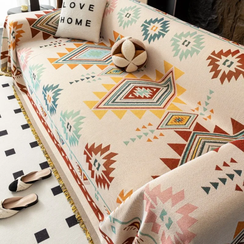 Nordic Style Full Cover Sofa Throw Blanket Universal Three Season Walf Check Printing Sofa Towel Cover Cozy Home Decor