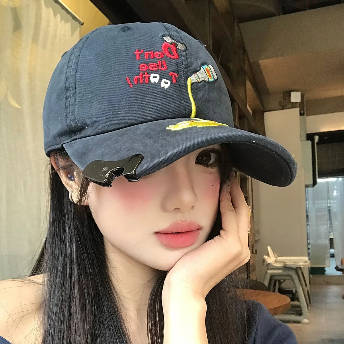 Niche Interesting Letter Embroidery Baseball Hats New Unisex Sunshade Bottle Opener Versatile Personal Fashion ins Peaked Caps