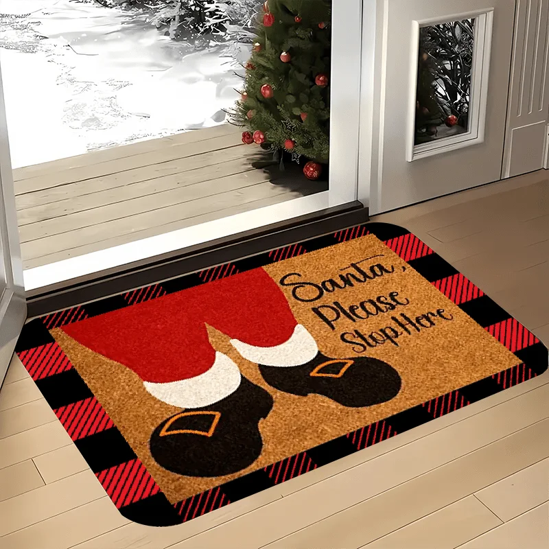 VIKAMA “Santa, Please Stay” Rug, Non-Slip Indoor/Outdoor Entry Mats, Fun Holiday Slogan Doormats, Entryway and Porch Home Decor