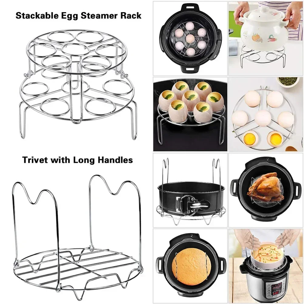 18 Pieces Pressure Cooker Set Fit for Instant Pot / 8Qt 2 Steamer Baskets Springform Pan Stackable Egg Steamer Rack Egg Beater