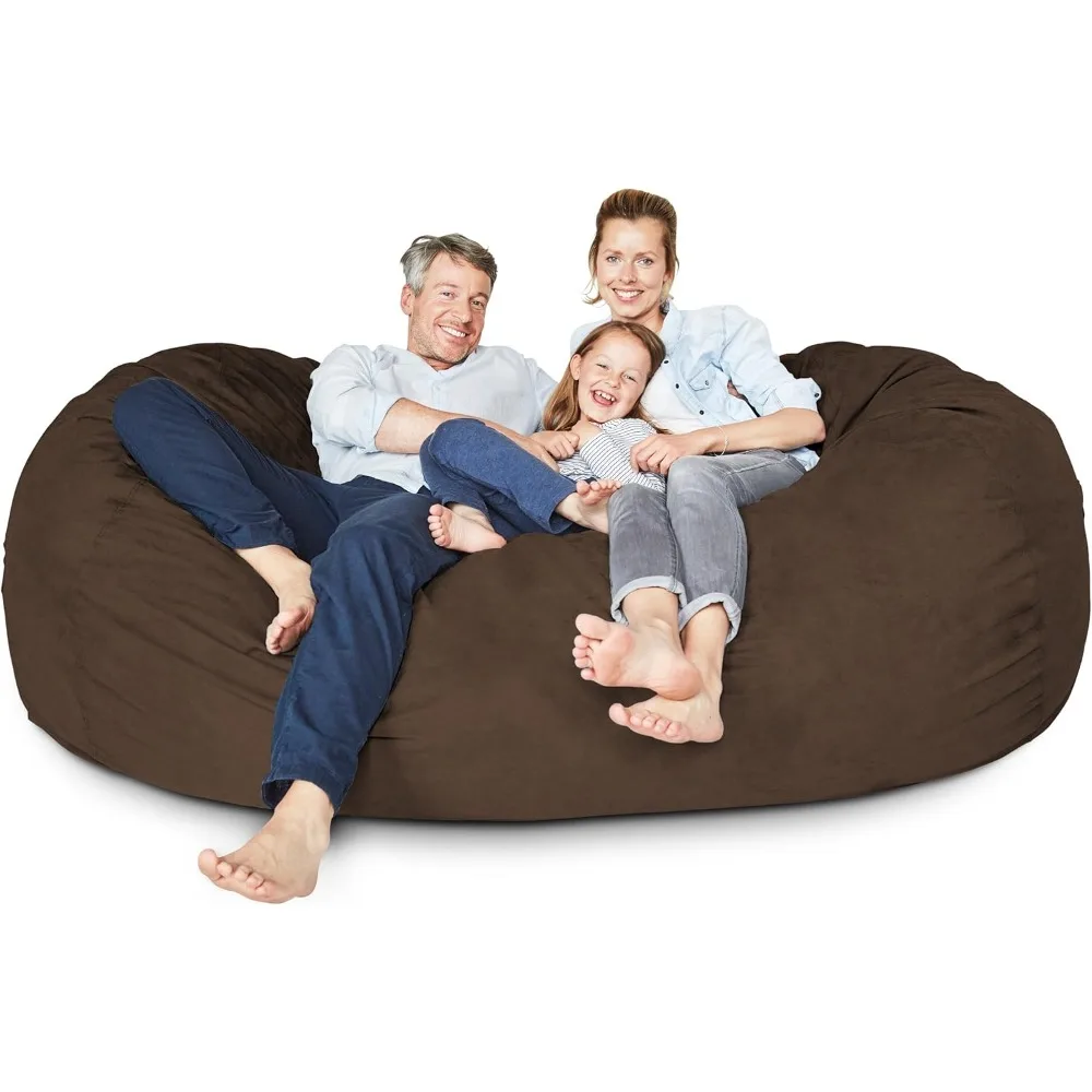 Giant 7-foot beanbag chair, microsuede covered super soft, foam filled, washable giant beanbag sofa, family room burlap chair