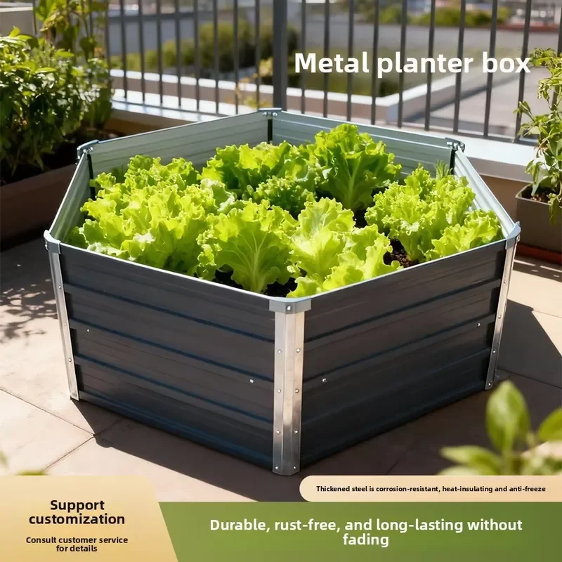 Galvanized Iron Rectangular Flower Bed Planter Box for Vegetable Planting Suitable for Garden Balcony Rooftop Outdoor Use