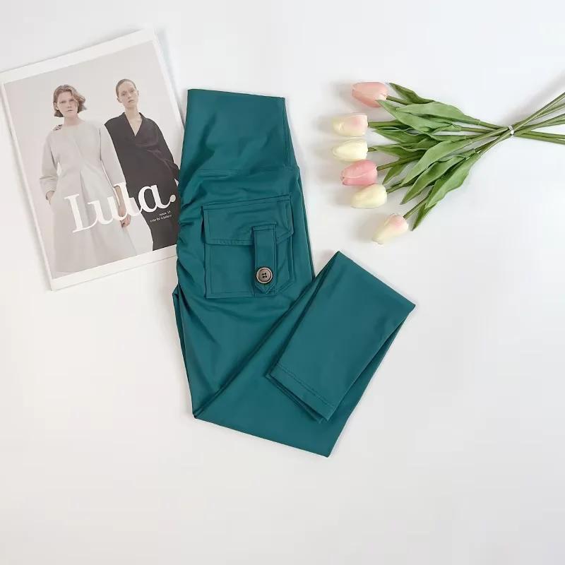 

Women High Waist High Stretch Pocket Cargo Pants Scrunch Booty Workout Athletic Gym Bottoms Quick Drying Sports Leggings