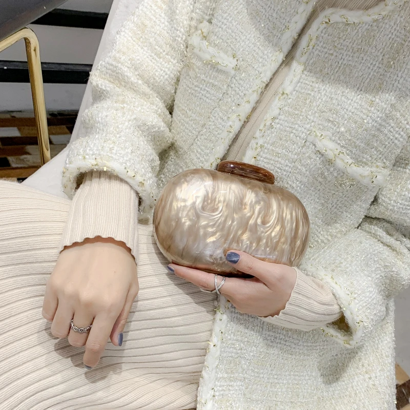 Goose Egg Clutch Oval Acrylic Bags Pearl Evening Bag Wedding Party Bride Handbag Purses Women Shoulder Bags Wallet Dropshipping