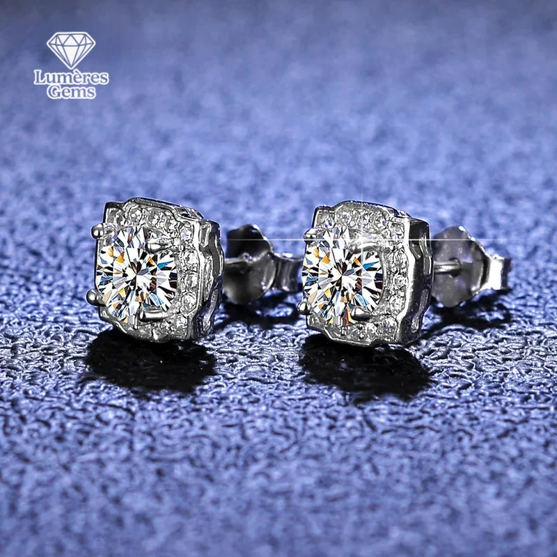 

Platinum Pt950 Moissanite Diamond Stud For Women Luxury Square Bag Earrings White Gold 18K Wedding Jewelry