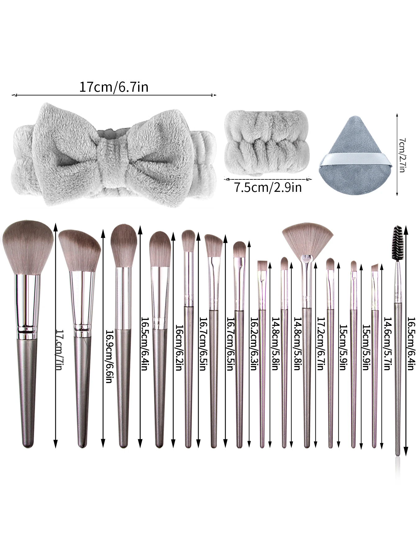 19個の多機能フェイシャルメイクブラシセット＆ソフトトライアングルパウダーパフ＆クレンジングヘアバンドリストストラップセット