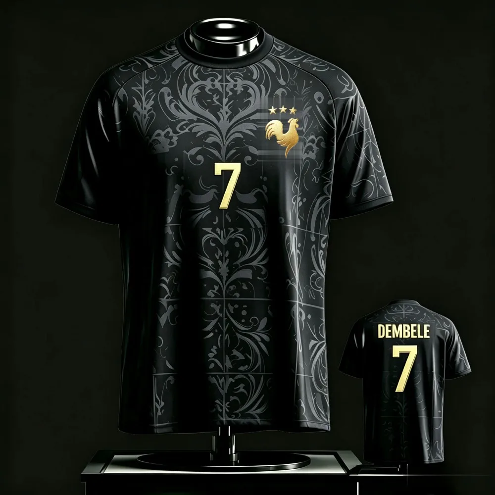 New France Style Soccer Jersey Golden Rooster Badge Printed T-shirt Breathable Short Sleeve Outdoor Sport Tops for Men's Women's