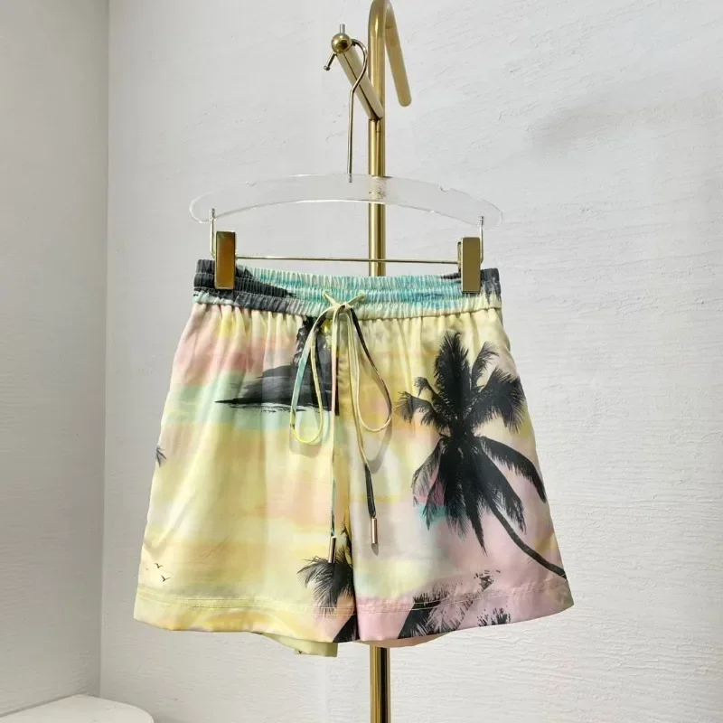 Strandstijl Nieuwe 2025 Kokospalmprint met korte mouwen Hoge kwaliteit blouse Tops en shorts Sets Outfit voor dames