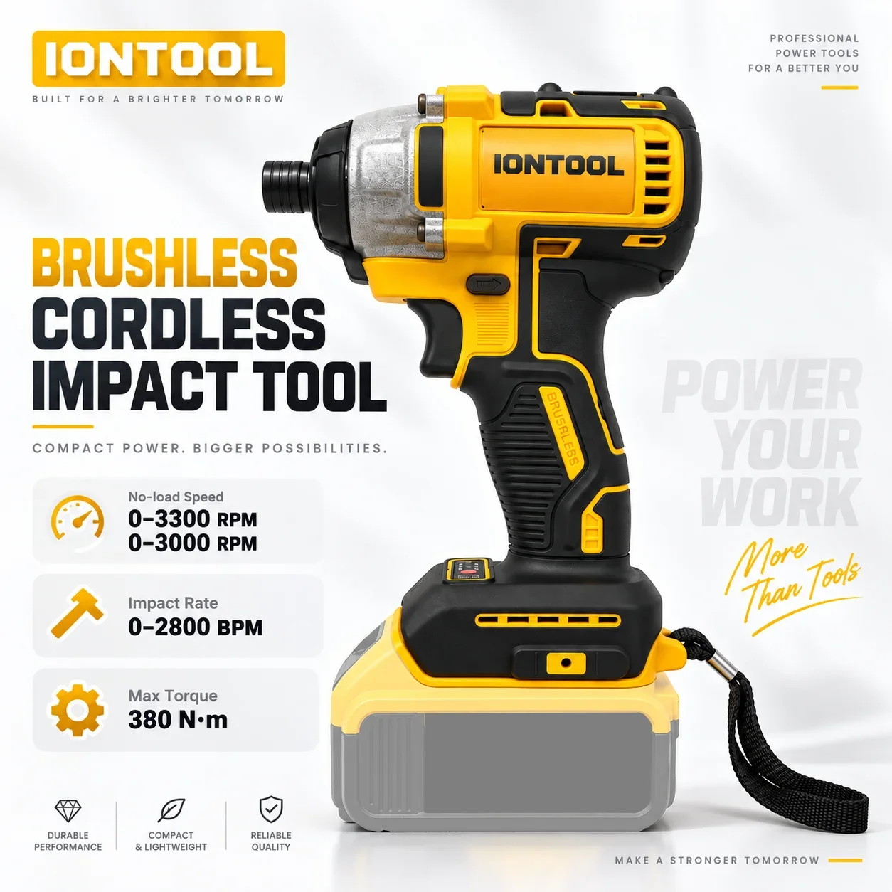 IONTOOL 3300rpm Yellow Handheld Cordless Impact Driver For Furniture Assembly Cabinet Installation and Screwdriving Work