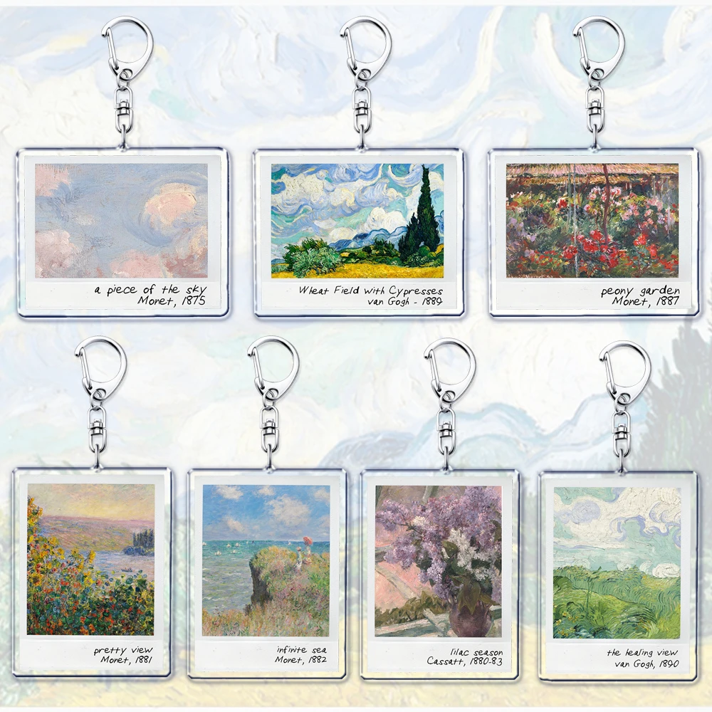 Hot Impressionism Artist Art Oil Painting Keychains for Accessories Mona Lisa Landscape Monet Keyring Jewelry Fans Friends Gifts