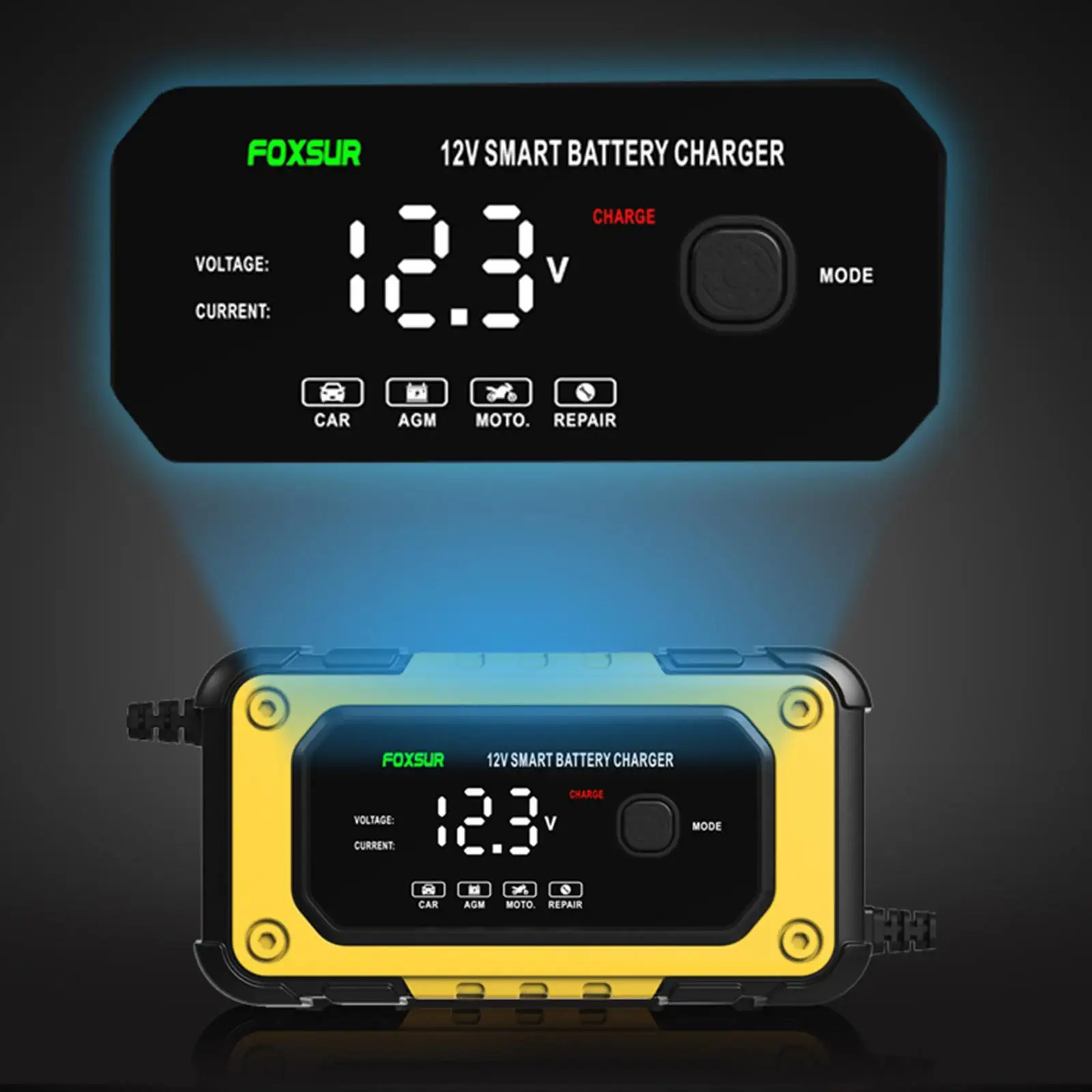 

Smart Car Battery Charger Multiple Protection Fan Cooling 12V 6A Battery Maintainer for Motorcycle Agricultural Vehicles