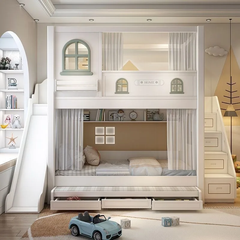 American light luxury high and low bed, bunk bed, simple child and mother multi-functional combination small castle bed